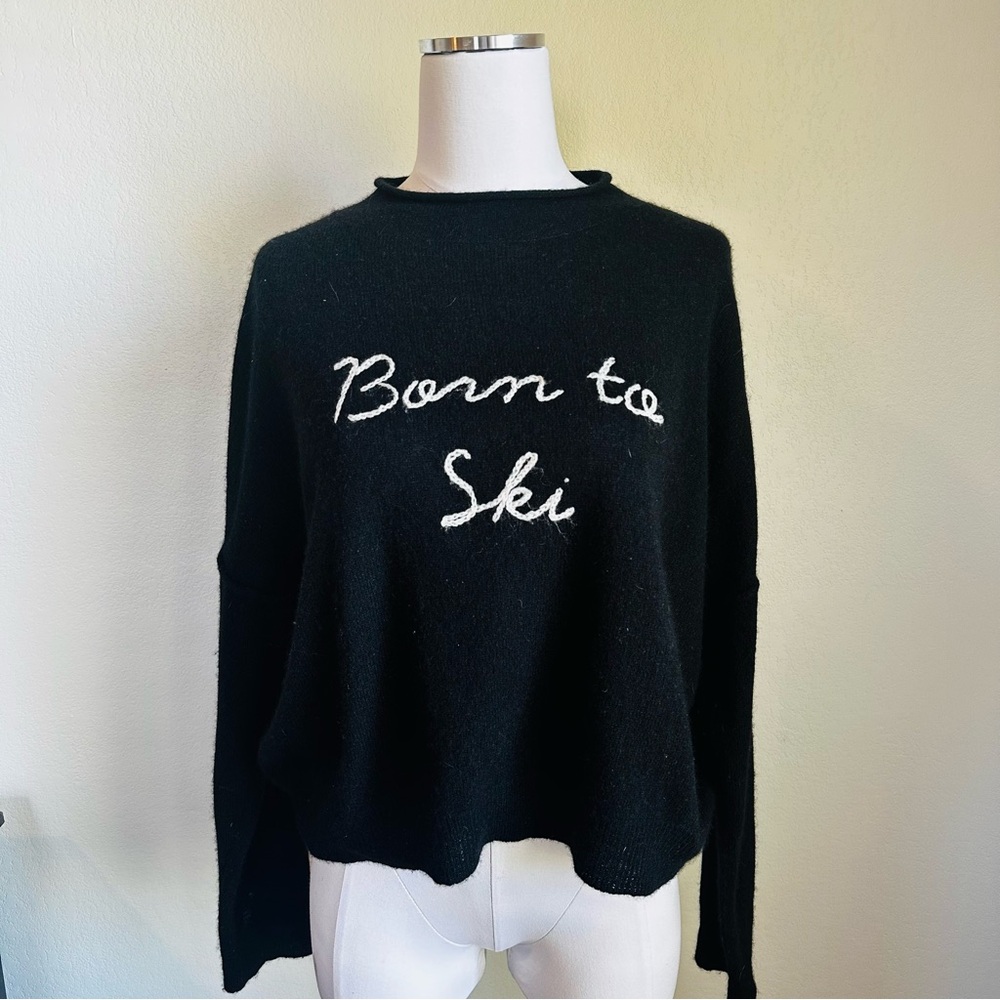 Golden Sun 100% Cashmere Sweater born to Ski